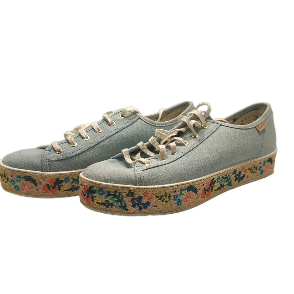 Keds Blue Canvas Low Top Lace-Up Sneakers Floral Print US 8.5 UK 6 EU 39.5